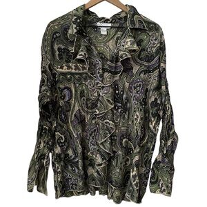 Dressbarn Woman Paisley Blouse Top 3X Long Sleeve Ruffle